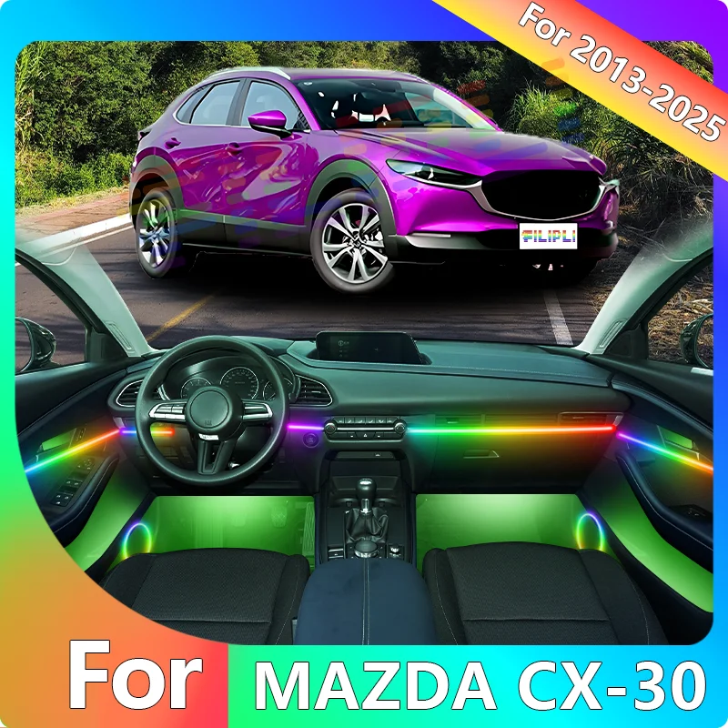 

FILIPLI For The MAZDA CX-30 For 2021 Multi Color Car Interior LED Strip 64 RGB Night Driving Ambient Light By Bluetooth Control
