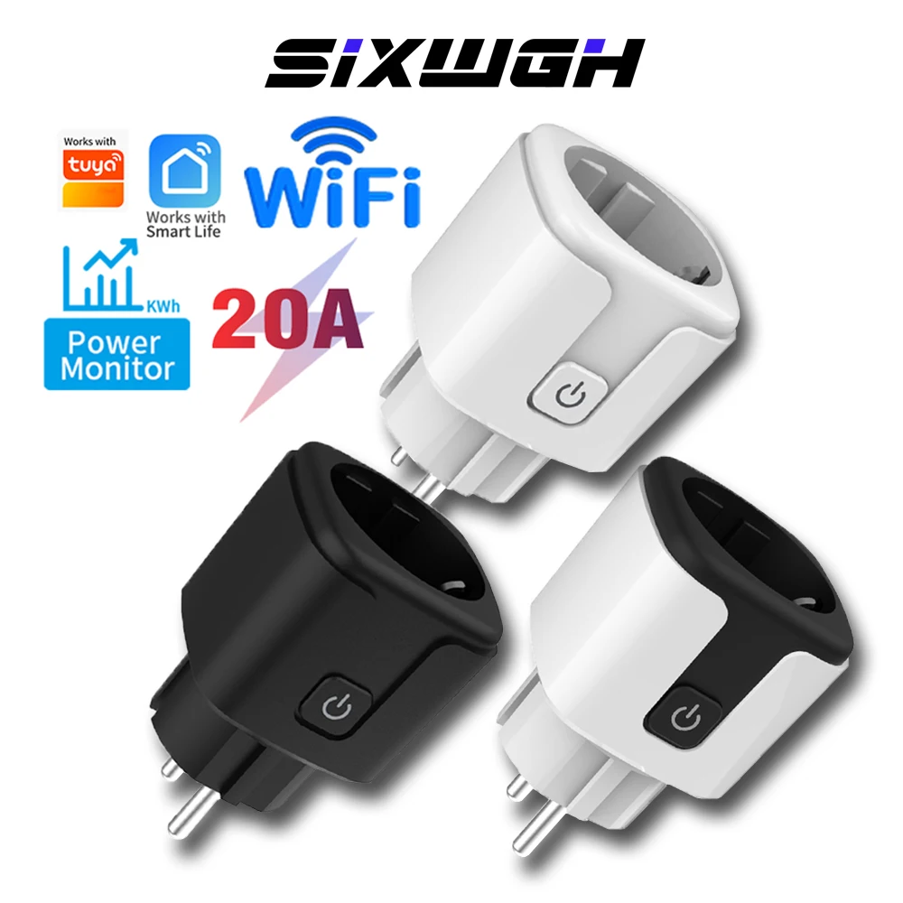 SIXWGH Tuya Intelligent WiFi Socket with 16A/20A Capacity Google Alexa Voice Control Remote Timer Energy Monitoring