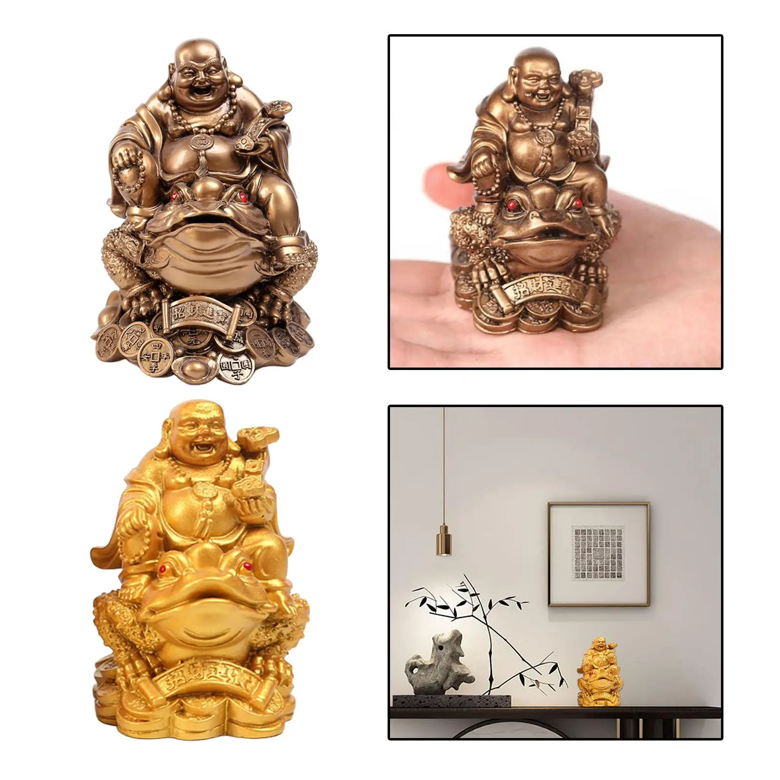 Laughing Buddha bogactwo szczęśliwe pieniądze Fortune chińska złota żaba na ślub rocznica blat dekoracja parapetówkę