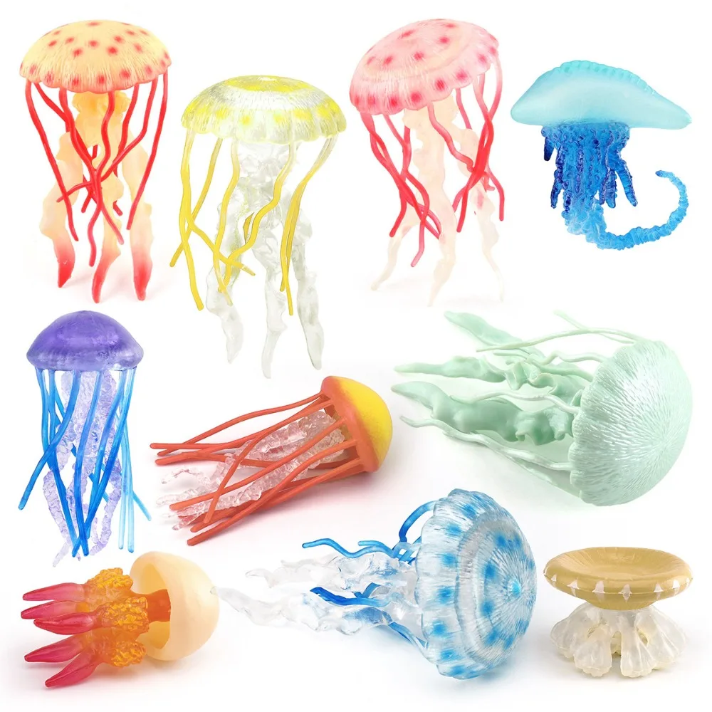 Marine Animals Ocean Animal Figurine Lifelike multi-colored Jellyfish Starfish Anemones Solid Plastic