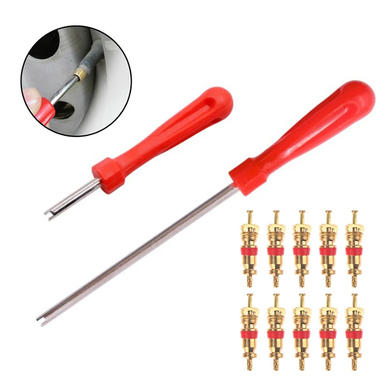 

Tire Valve Core Removal Tools Wrench Plastic Handle Iron Plated Wrench Core Repair Hand Tool for Car Bike Bicycle Motorcycle