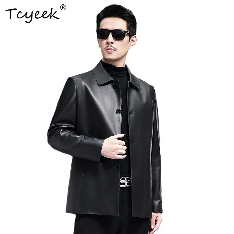 

Tcyeek куртка из натуральной кожи, мужская весенне-осенняя одежда, пальто из натуральной овчины, деловые повседневные мужские пальто, новый стиль Jaqueta Couro