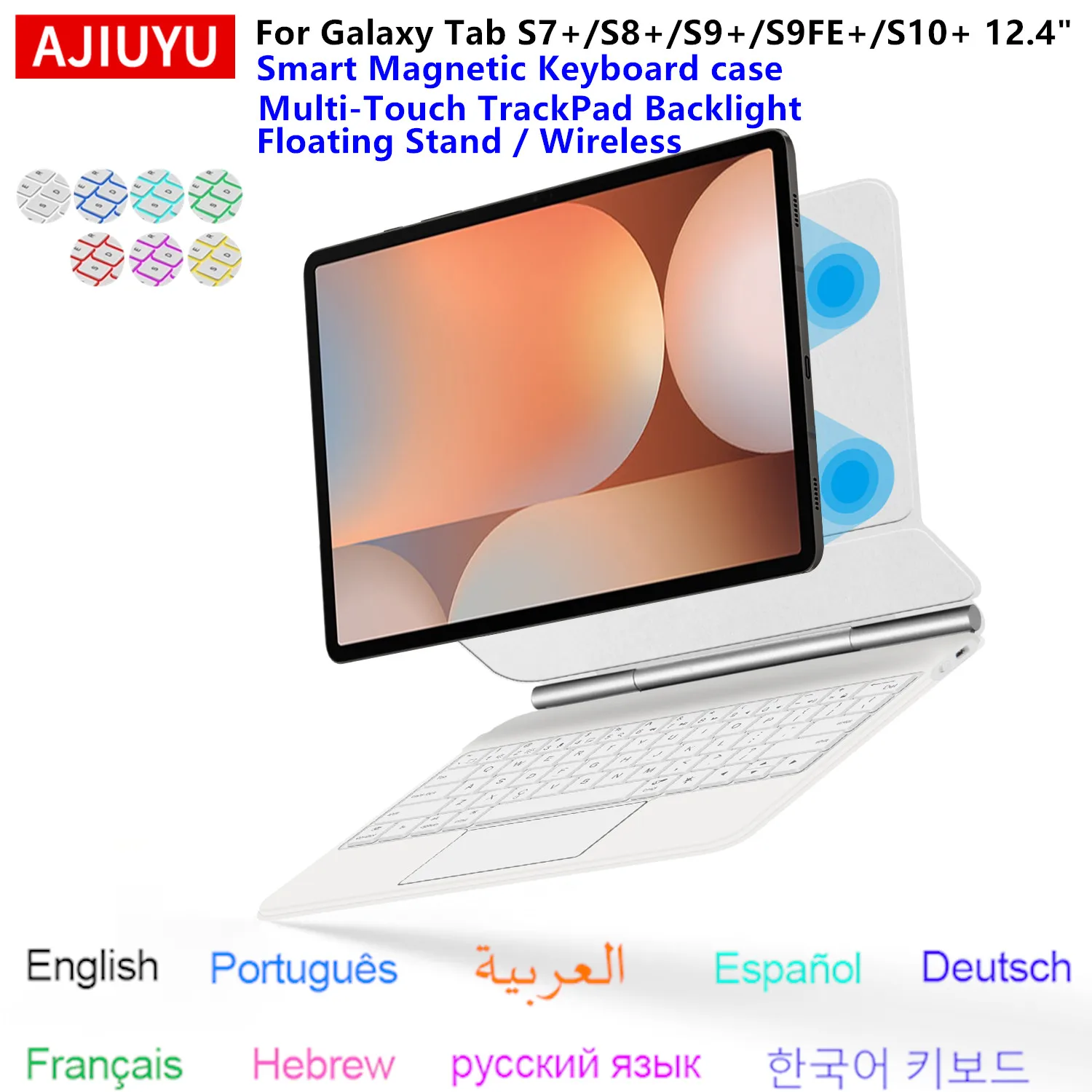 Floating Magic Keyboard Case For Samsung Galaxy Tab S10+/S9+/S8+/ S7 FE/ S7+/S9 FE+ 12.4" Multi-Angle Trackpad Backlit Keyboard