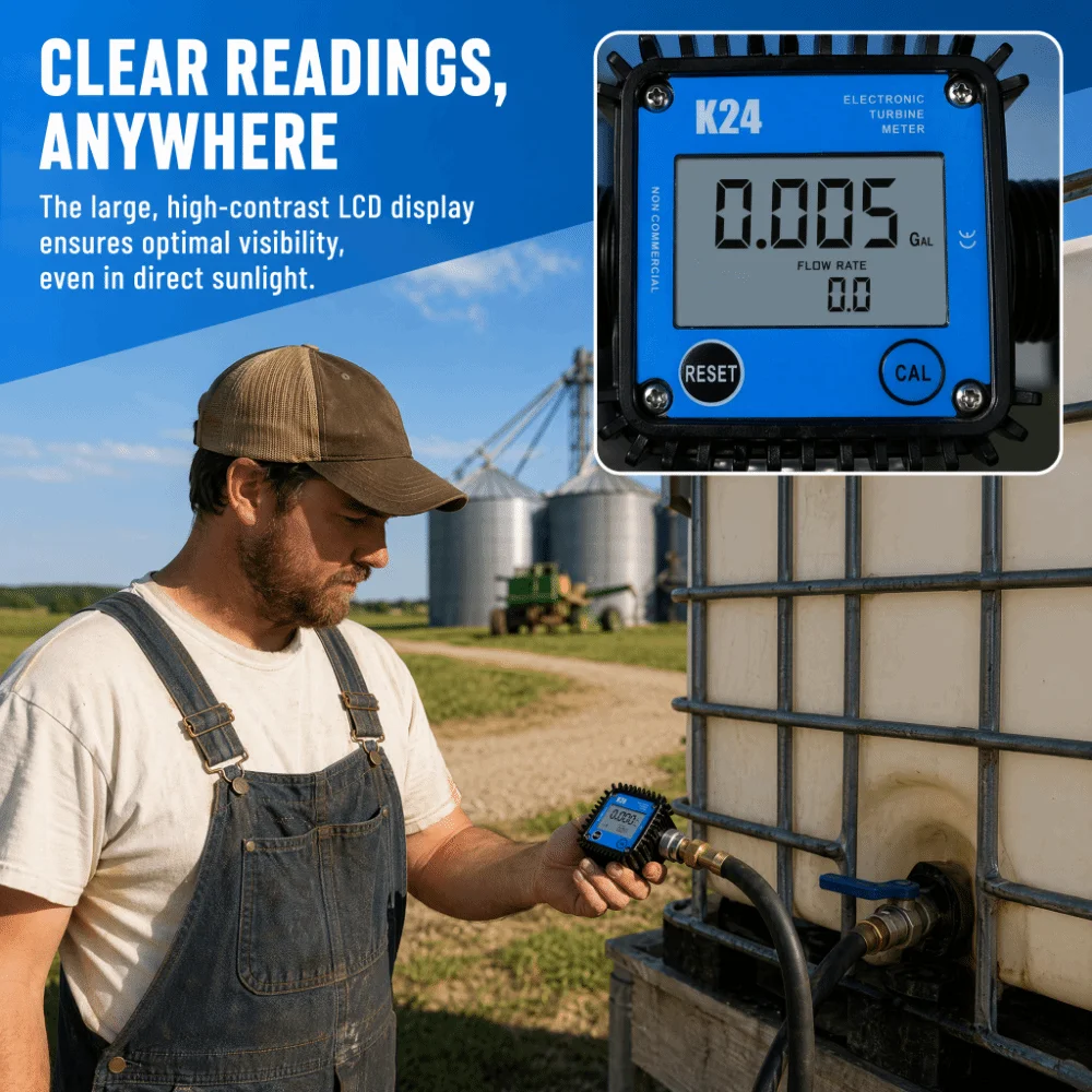 High Accuracy K24 Turbine Flow Meter Plastic External Thread Inline Type Liquid Flow Meter Digital Display LCD Display