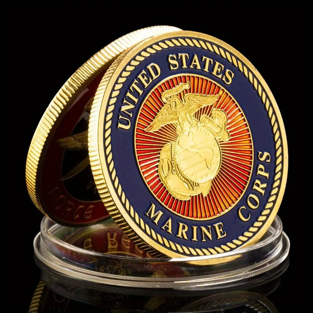 United States Marine Corps Challenge Coin USMC Force Recon Skull Pattern Commemorative Coin Golden Plated Souvenirs and Gifts