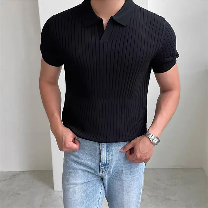 New Men's Short SLEEVED Classic T-shirt Summer Men Retro Striped Polo Shirt Solid Color Short Sleeve Fashion Casual T-shirt