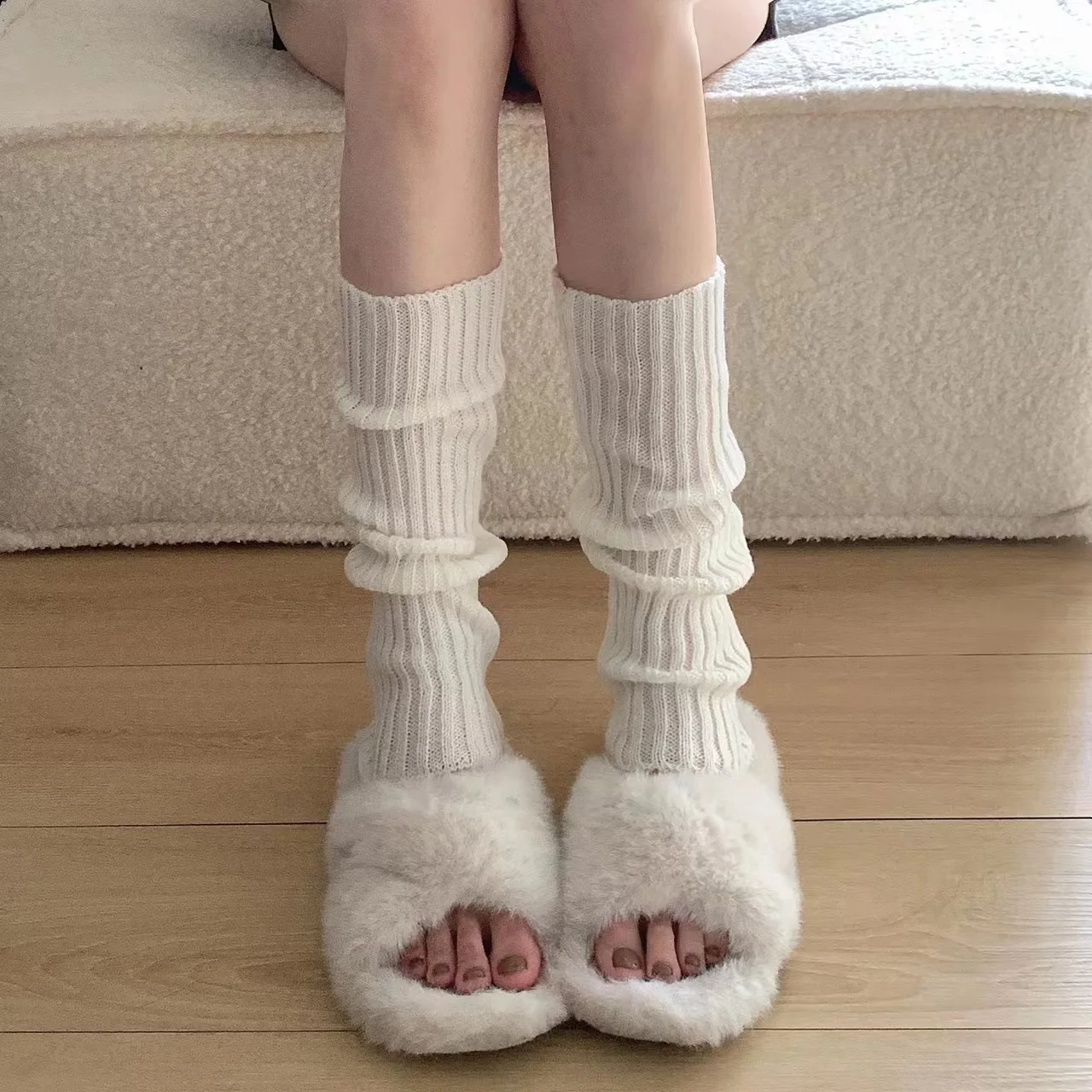 Socks Woman Winter Knitted Thick Warm Black White Long Sock Y2K Lolita Cute Thigh High Solid Color Socks for Women New Fashion