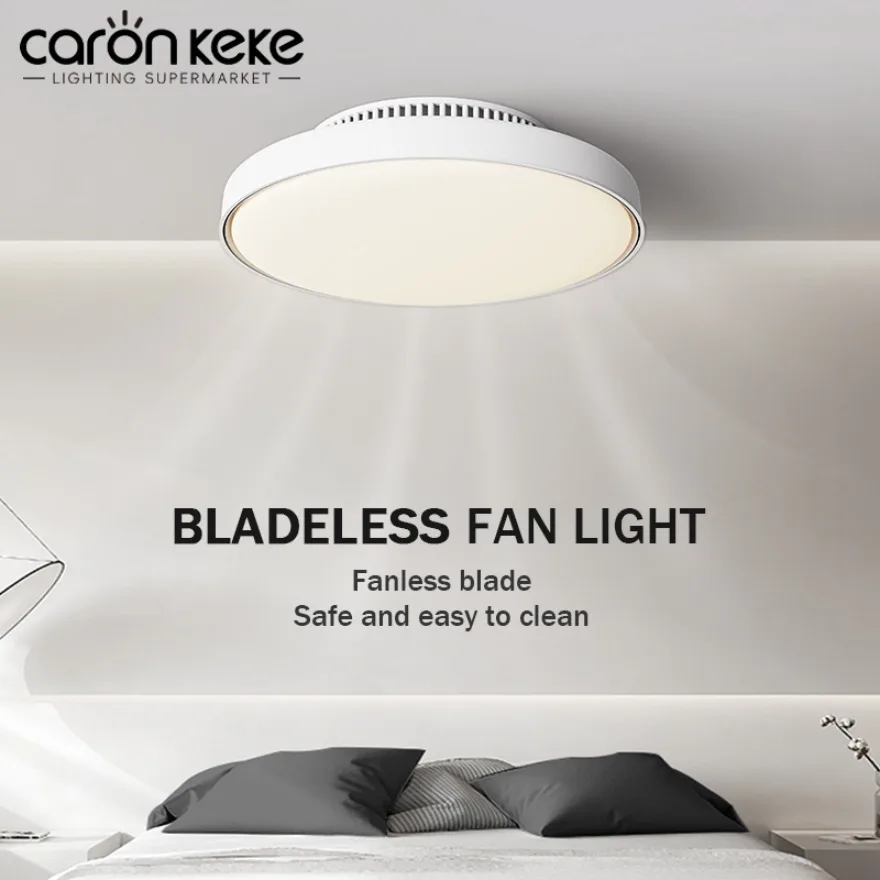 

LED Modern Ceiling Fan Light 6th Gear Low Decibel Leaf Less Fan Lamp Living Room Dining Room Bedroom Dimmable Light Electric Fan