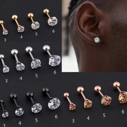1 Pc Medical Stainless Steel Earring Crystal Zircon Ear Studs Earrings for Women/Men 4 Prong Tragus Cartilage Ear Piercing Gift