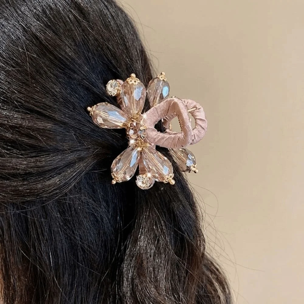 Elegant Alloy Bow Hair Claw Colorful Crystal Luxury Forehead Bangs Clip Exquisite Effortless Non-slip Jaw Clip Daily Use