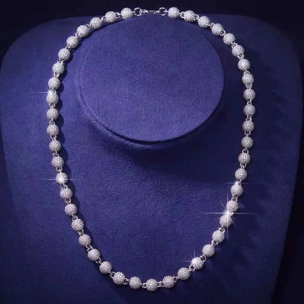 

Kibo Высокое качество стерлингового серебра 10 мм Iced Out Ball Link Chain Мужская цепочка с муассанитом в стиле хип-хоп