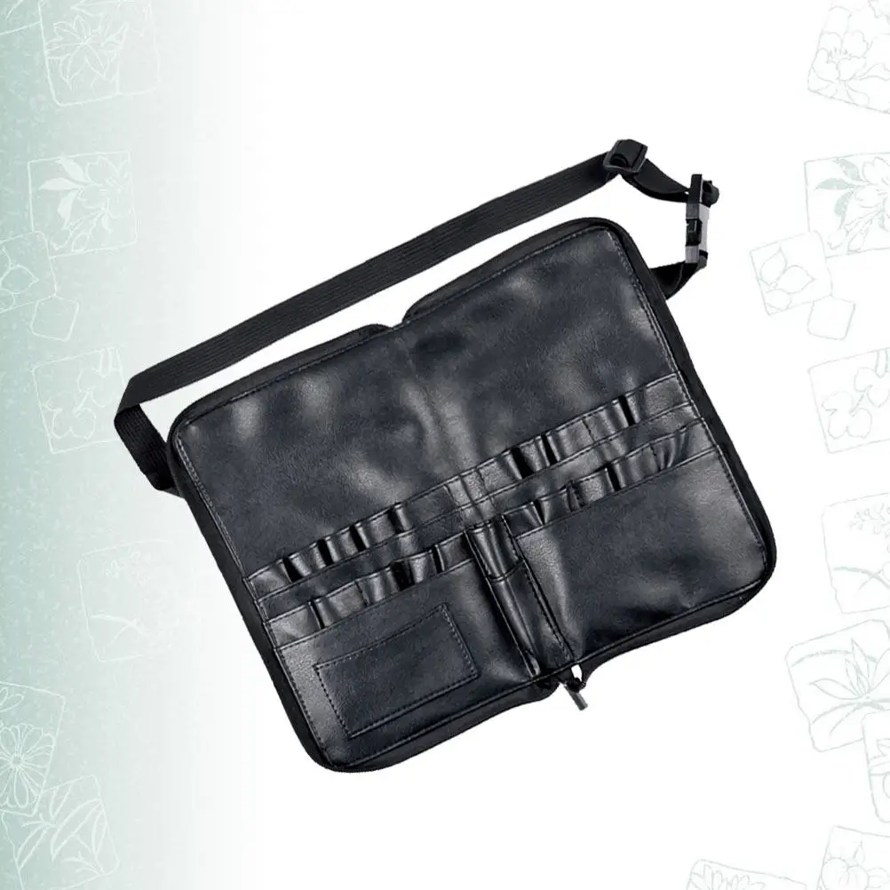 PU Waist Bag 24 Storage Tubes 4 Pockets Compact Lightweight Makeup Brush Organizer Travel Bag for Woman Daily