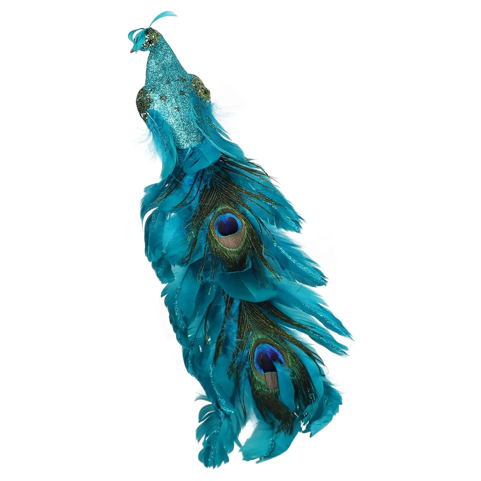 Christmas Ornament Bird Figurine Artificial Peacock Long Tail Realistic Natural Feathers 30.5cm Plastic For Garden Home Decor