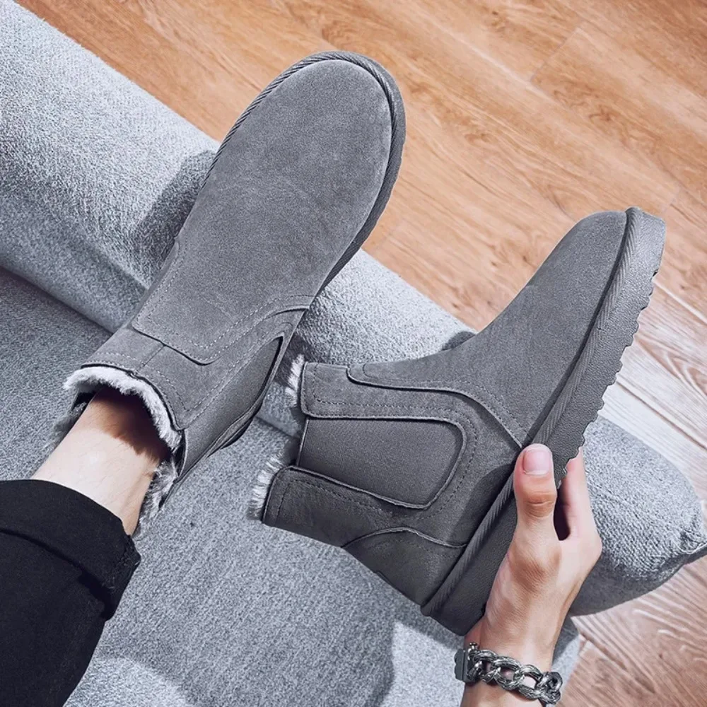 

Новинка 2025 года, мужские ботинки, зимние теплые плюшевые высокие кожаные повседневные туфли, уличные модные зимние ботинки