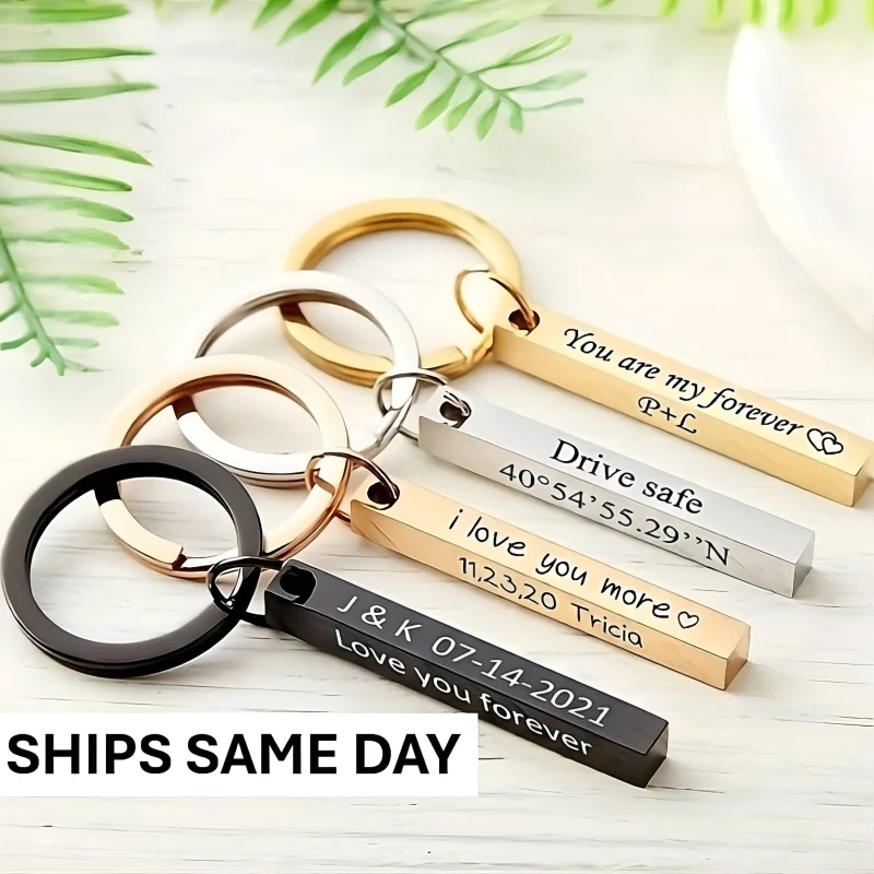 Personalised Laser-Engraved Text Keychain Personalised Bar Keyring Gift Driving Safety Keychain Mother's Day Gift