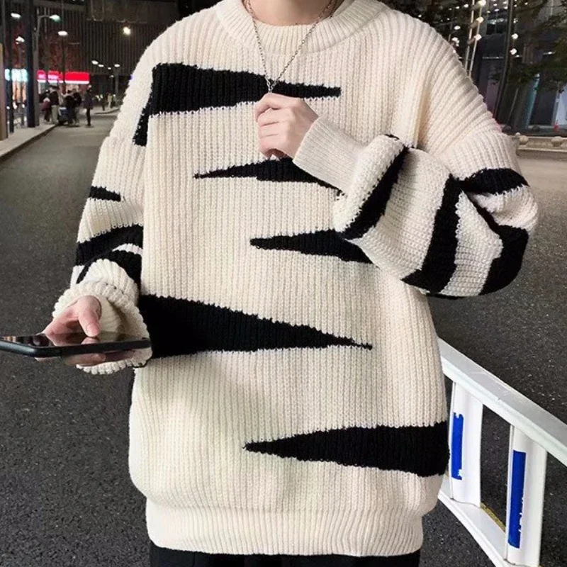 Sweater Pullovers Men College Couples Patchwork Design Fashion Casual Spring New Soft Loose Korean Style Ins All-match Vintage