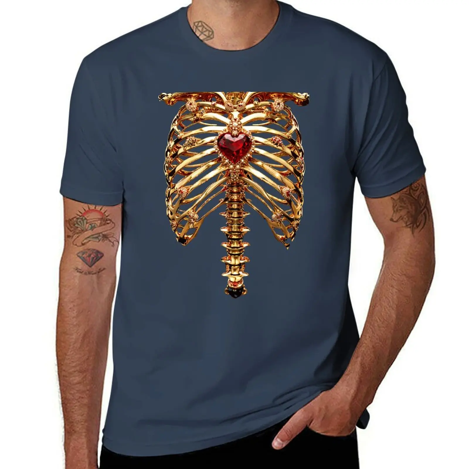 

Футболка Ruby Heart Golden Ribcage, мужская футболка, хлопковая футболка высокого качества, футболка с индивидуальным принтом