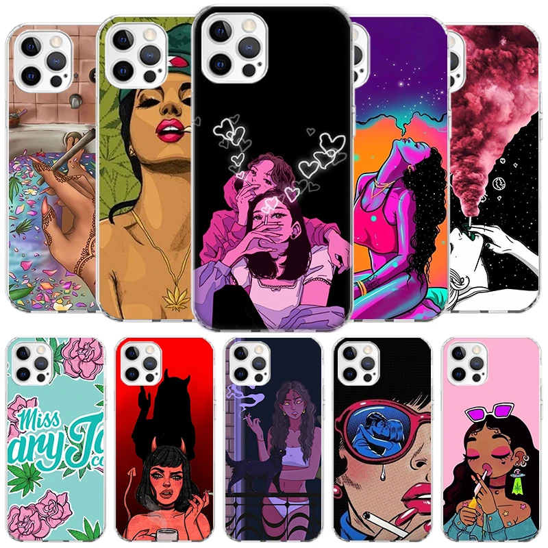 Lovelorn Smoking Girl Sad Cover Phone Case For iPhone 16 15 14 13 12 Mini 11 Pro Max X XS 7 Plus 8 + SE 2020 Soft Fundas Shell