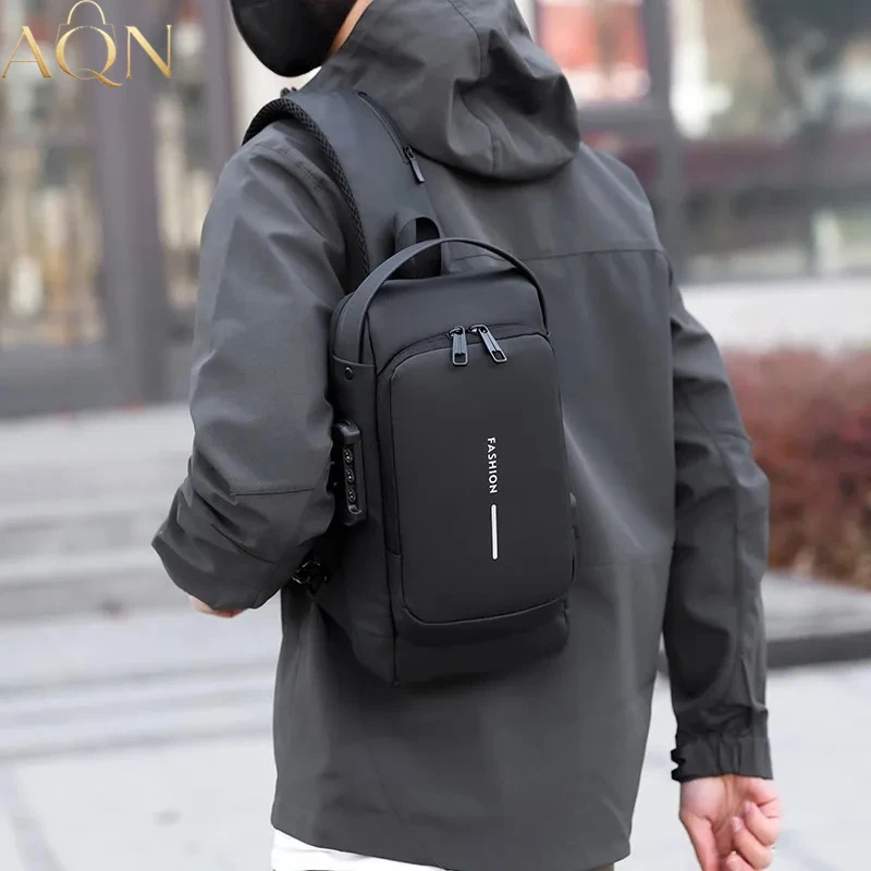 Torba na ramię AQN Anti-Theft dla mężczyzn, biznesowa torba typu sling, do szkoły, podróży, jazdy na rowerze, wędrówek, na kemping, plecak z wieloma kieszeniami.