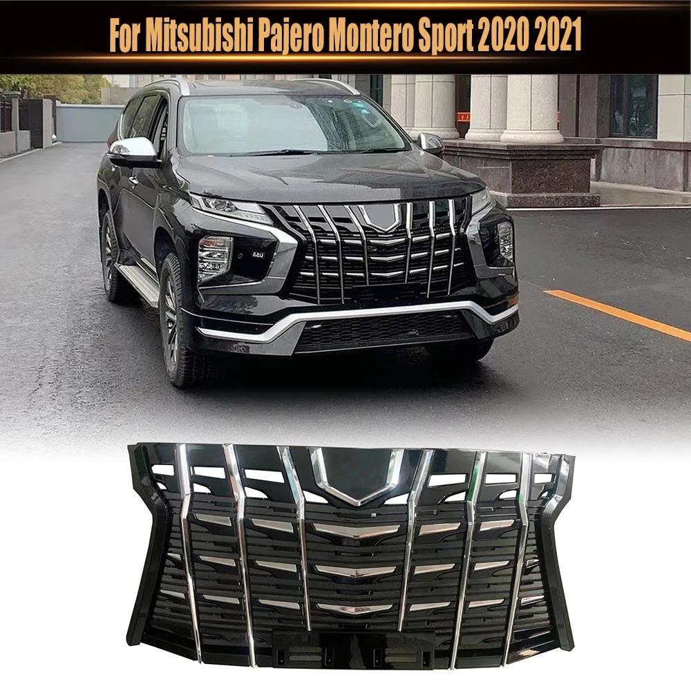 

For Mitsubishi Pajero Montero Sport 2020 2021 Pickup Car Accessories Front Mesh Mask Cover ABS Chrome Grills Bumper Grille Fit