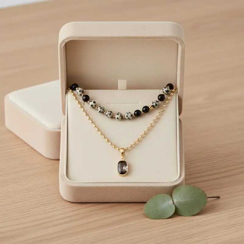 1/2 Set Retro Double Layer Necklace Black Stone Bead Decor Lightweight Jewelry for Women Everyday Wear