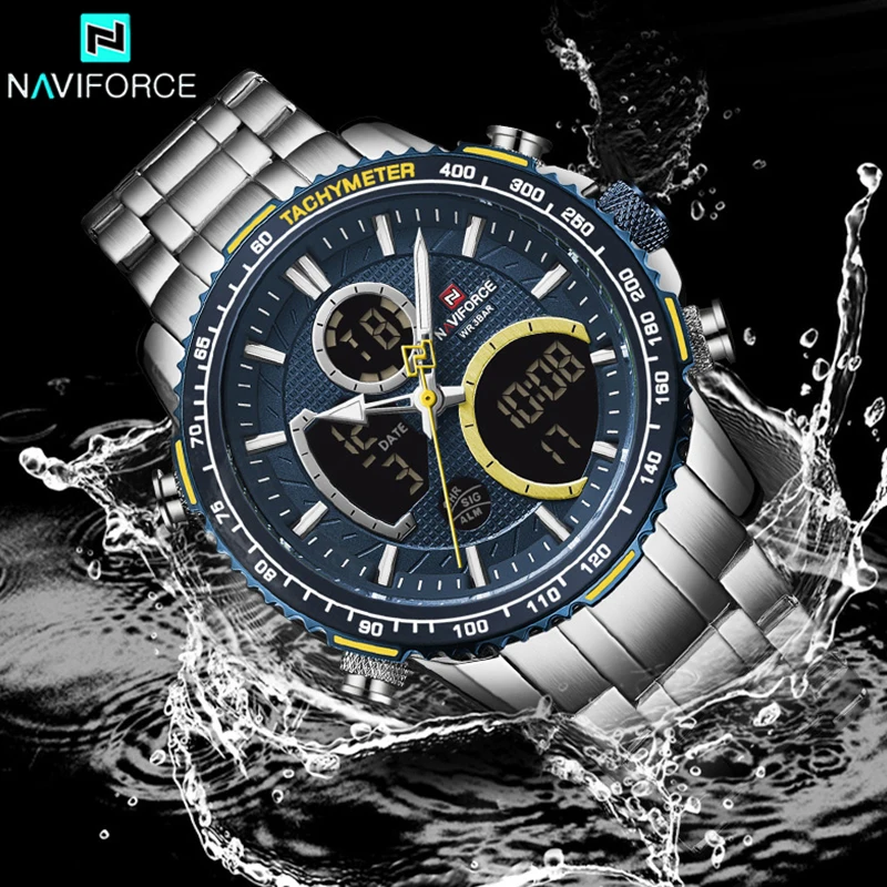 NAVIFORCE NF9182 Business Men Watch Dual Display Sport Timepiece Chronograph Date Quartz Waterproof Male Watch Relogio Masculino