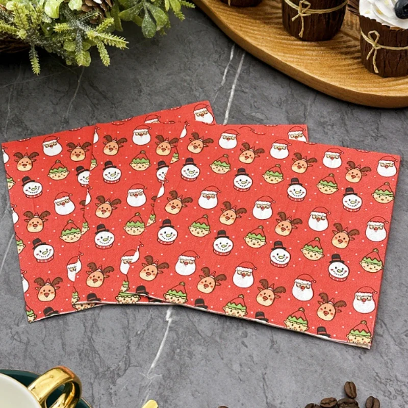 Red Christmas Element Printed Napkin Square Christmas Party Decoration Coloured Wood Pulp Paper Towels 20pcs Paper Napkins Towel