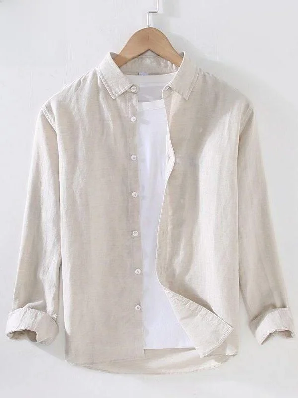 

Casual Lightweight Long Sleeve Linen Shirt Men's Loose Cotton Linen Casual Style Thin Material Upper Body White Inner Spring ...