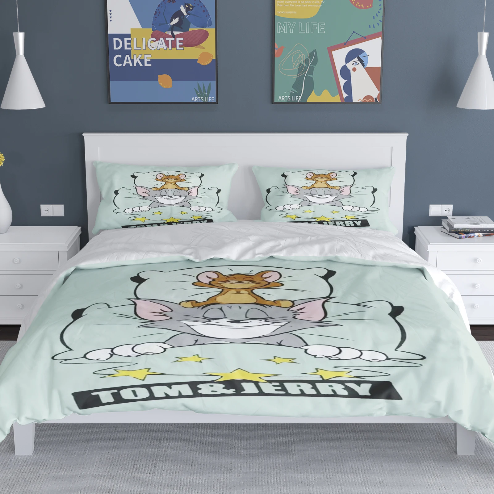 Tom Cat Duvet Cover Mouse Jerry Anime 3D Cute Printing Soft Children's Bedroom Set ​Polyester Adult Gift  2/3pcs Bedding