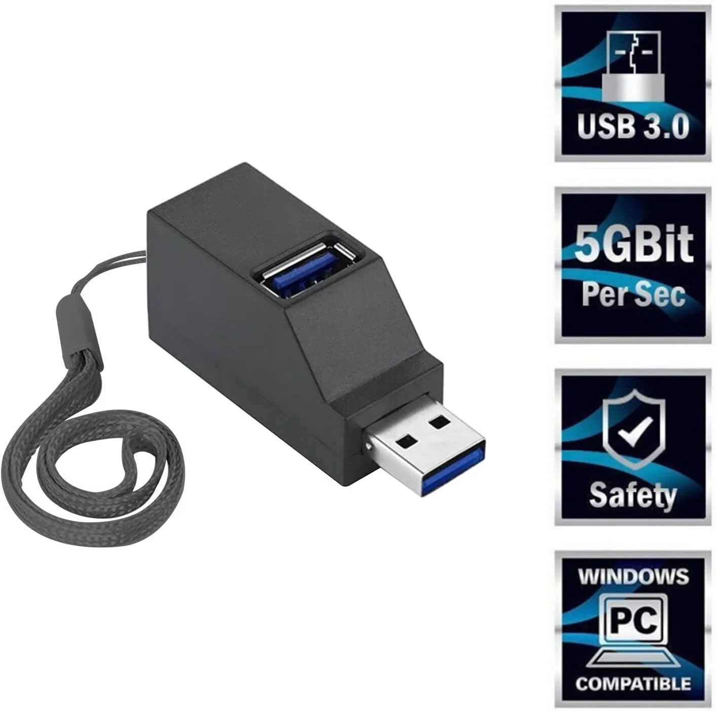 3-Port Mini USB Hub 3.0 High-Speed 2USB 2.0 Splitter USBA Expander