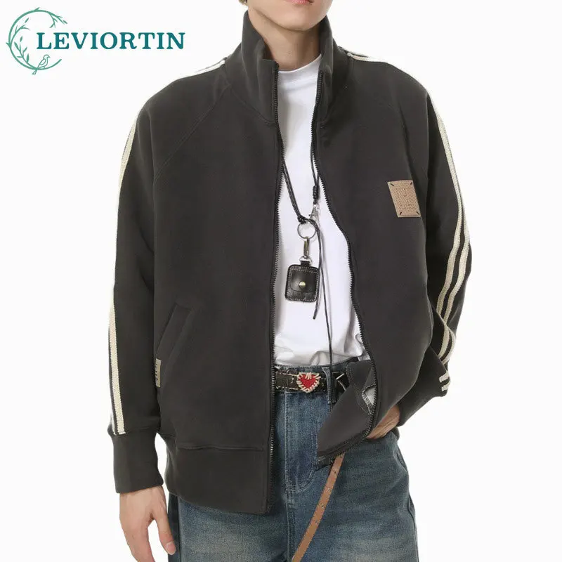 

Spring /Autumn Men's American Fashion Versatile Stand up Collar Solid Color Youth Style Zipper cardigan Sports and Leisure Coat