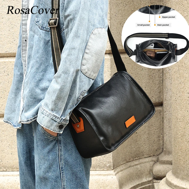 Vintage Messenger  Shoulder Sling Bag Genuine Cowhide Leather Casual Crossbody Shoulder Satchel Bag for Men Travel Work Business