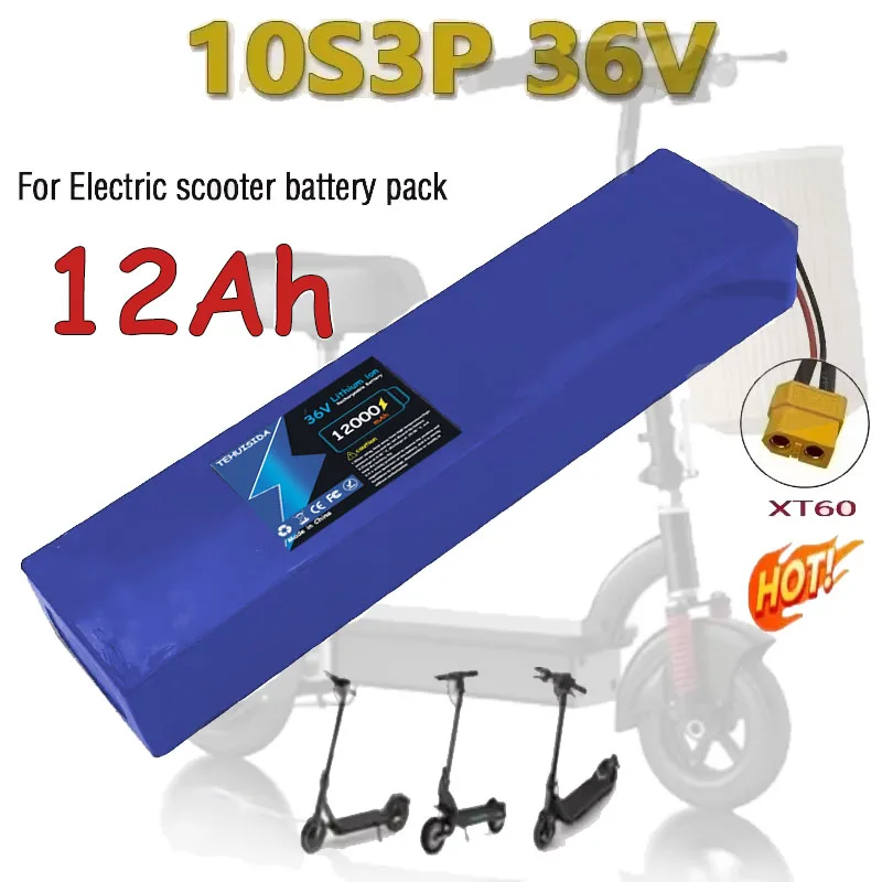 Paquete De Batería De Litio Recargable 36V 12Ah 18650 10S3P 1000W Con BMS Para Batería De Bicicleta Scooter 12000mAh