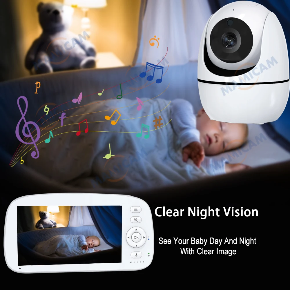 5 بوصة IPS شاشة فيديو مراقبة الطفل عموم إمالة 4X كاميرا زووم جليسة الأطفال 2 طريقة الصوت للرؤية الليلية 5000mAh بطارية تهويدة