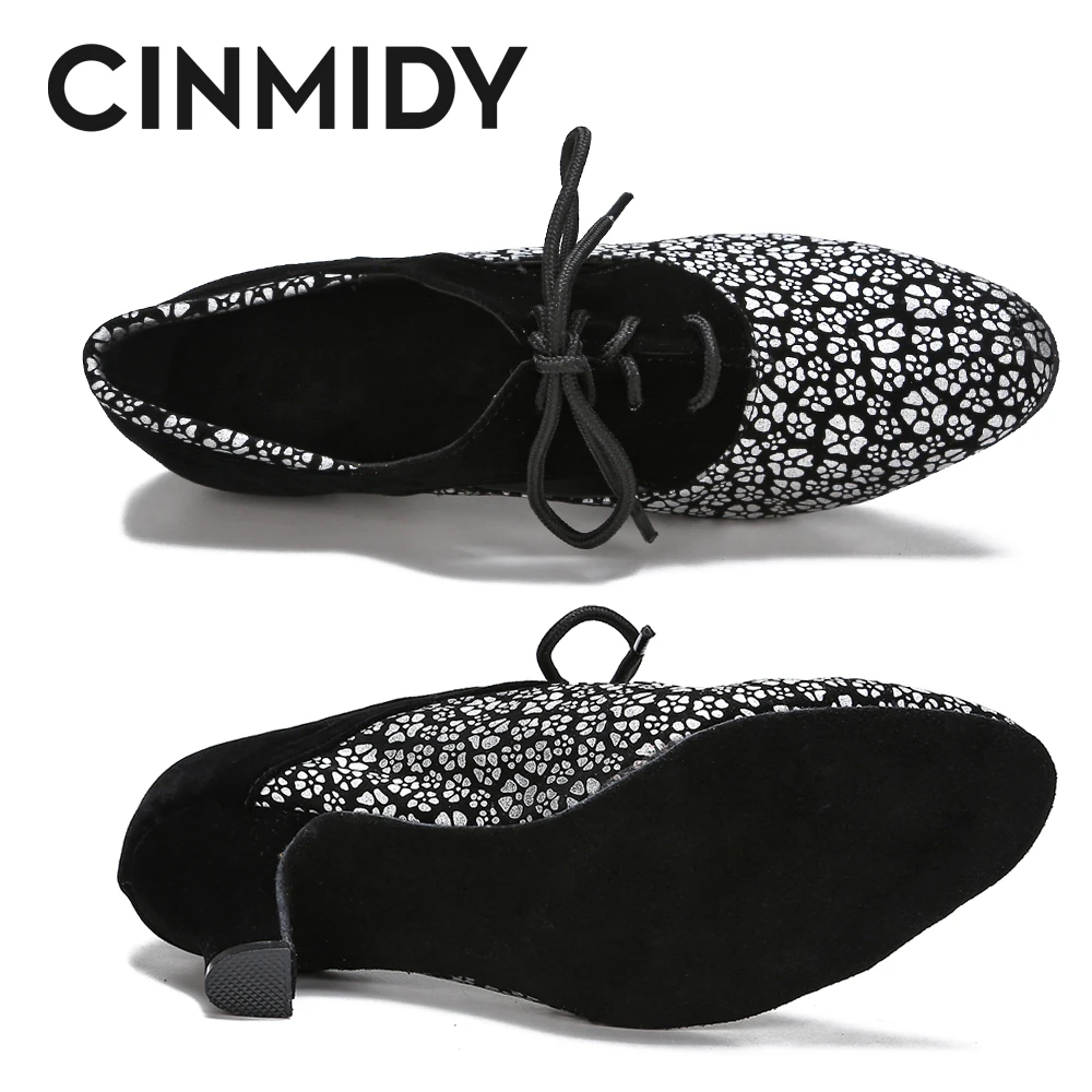 CINMIDY كعب سميك أحذية الرقص اللاتينية الحديثة قاعة الرقص أحذية رقص الجاز السالسا حذاء الرقص لينة وحيد أحذية الرقص المربعة