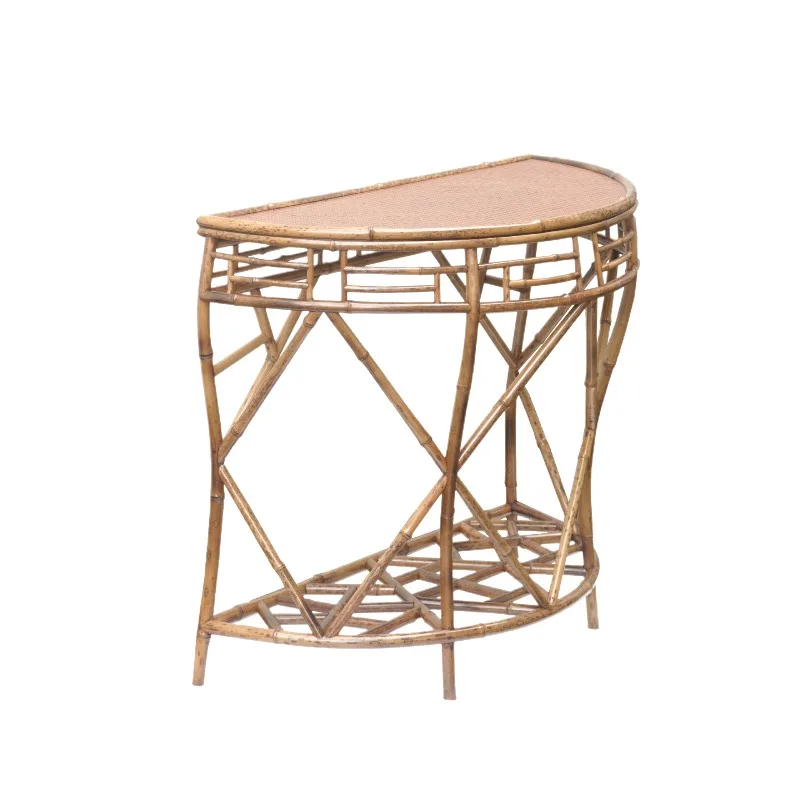wabi-sabi wind Merlot bamboo half platform flower stand, indoor semi-round entrance table, Ming-style flower table
