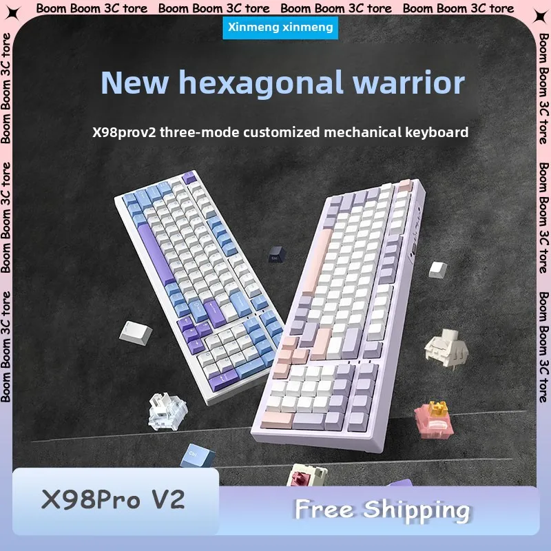 

XINMENG X98ProV2 Mechanical Keyboard Wireless Tri-Mode Hot Swap Gasket RGB E-sport Keyboard Office PC Gamer Accessories