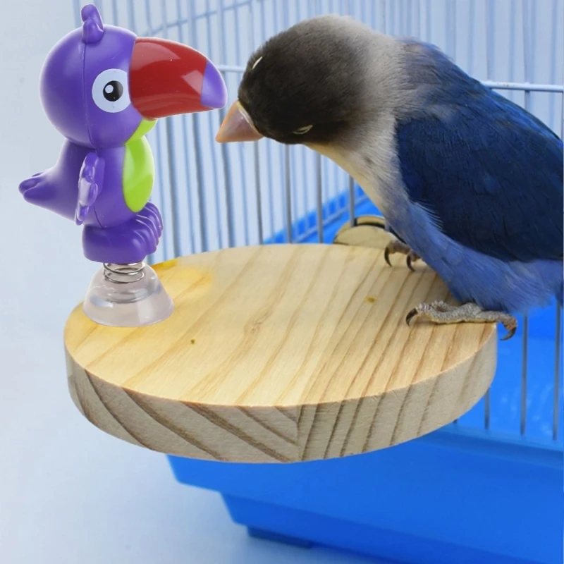 Bird Toy Natural Parrot Wooden Stand Platform Cage Training Chew Yellow Chicken Spring for Pet Birds