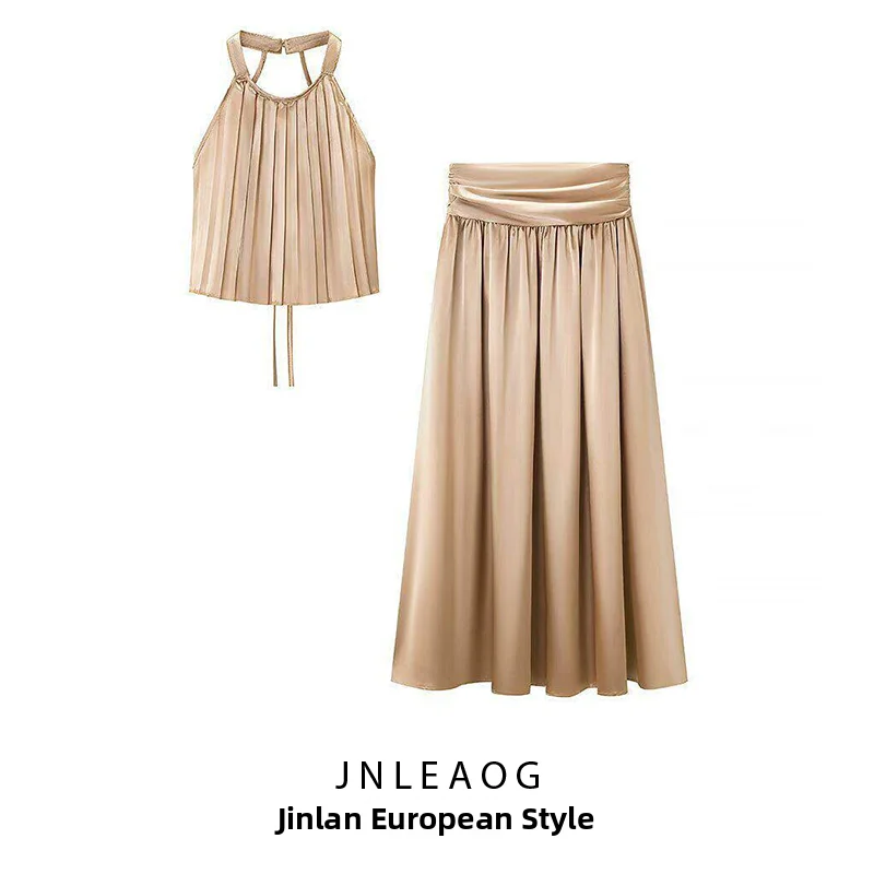 

JNLEAOG Spring New Fashionable Casual Silk Satin Women's Set Versatile Design Polyester Fiber Regular Length Summer Spring
