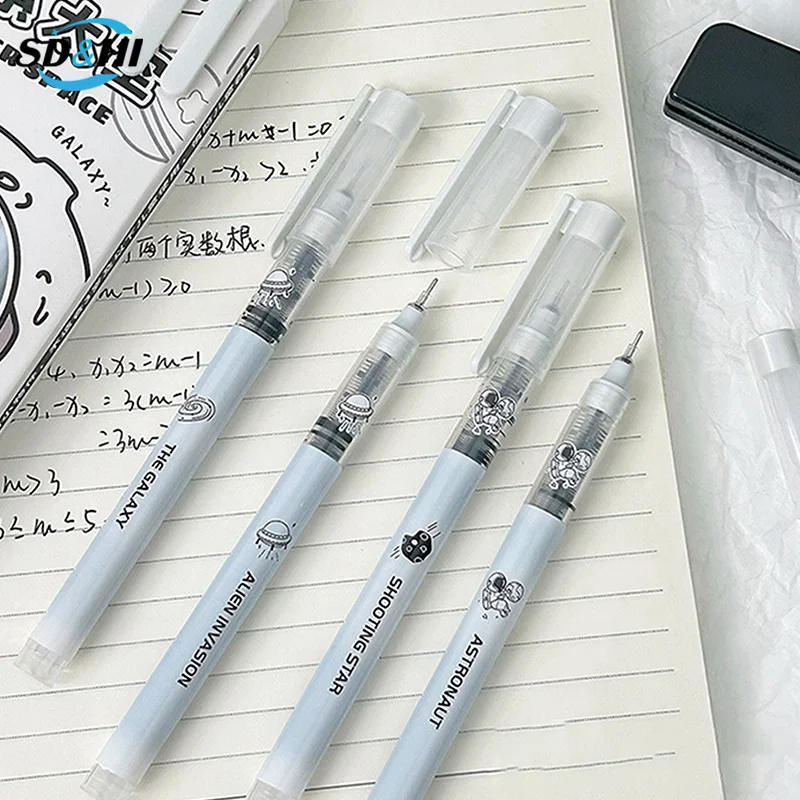 6Pcs Panda 0.5MM Gel Pen For Students Galactic Outer Space Straight Liquid Ballpoint Pen Writing Pen Black Refill Stationery