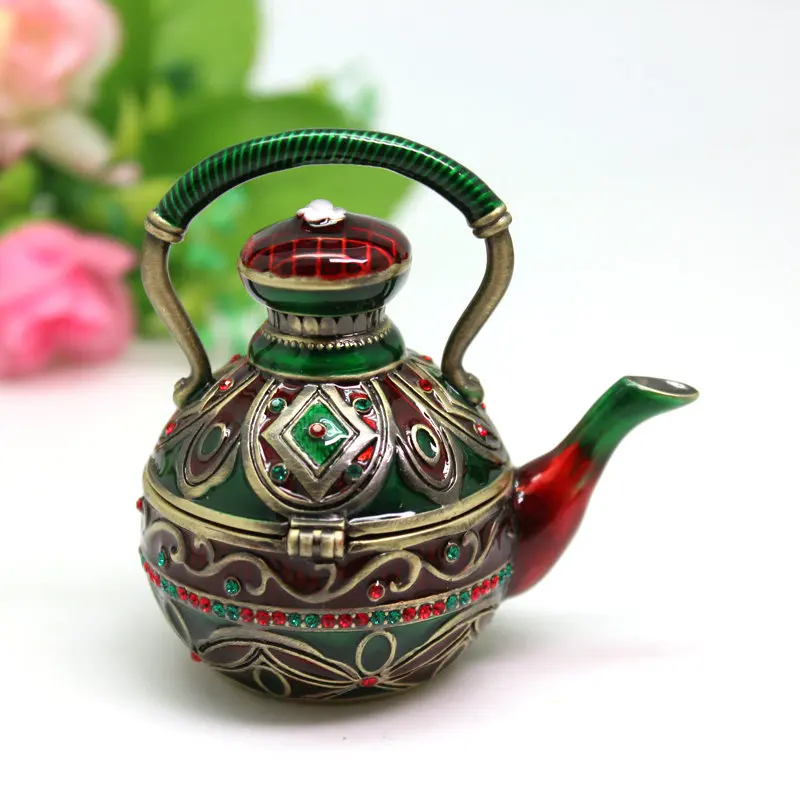 Metal Crafts Desktop Decoration Small Ornaments Enamel Color Retro Art Tea Pot Decoration Box Creative Home Jewelry