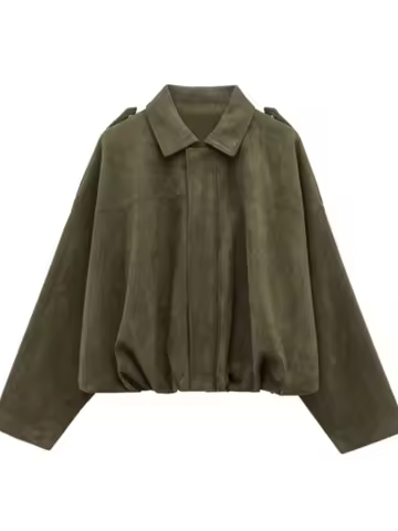 Autumn Winter New Fashion Suede Fabric Women Bomber Jackets 2025 Causal Long Sleeve Zipper Loose Coats Cropped Jacket Outwear