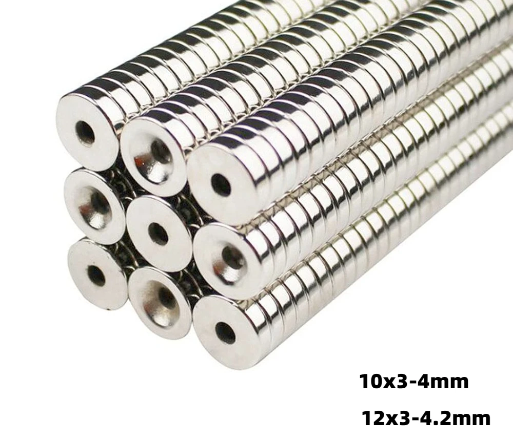 50/100Pcs 10x3,12x3mm with 4mm Countersunk Hole Permanent Disc Rare Earth Fastener Magnets Refrigerator Neodymium Magnets