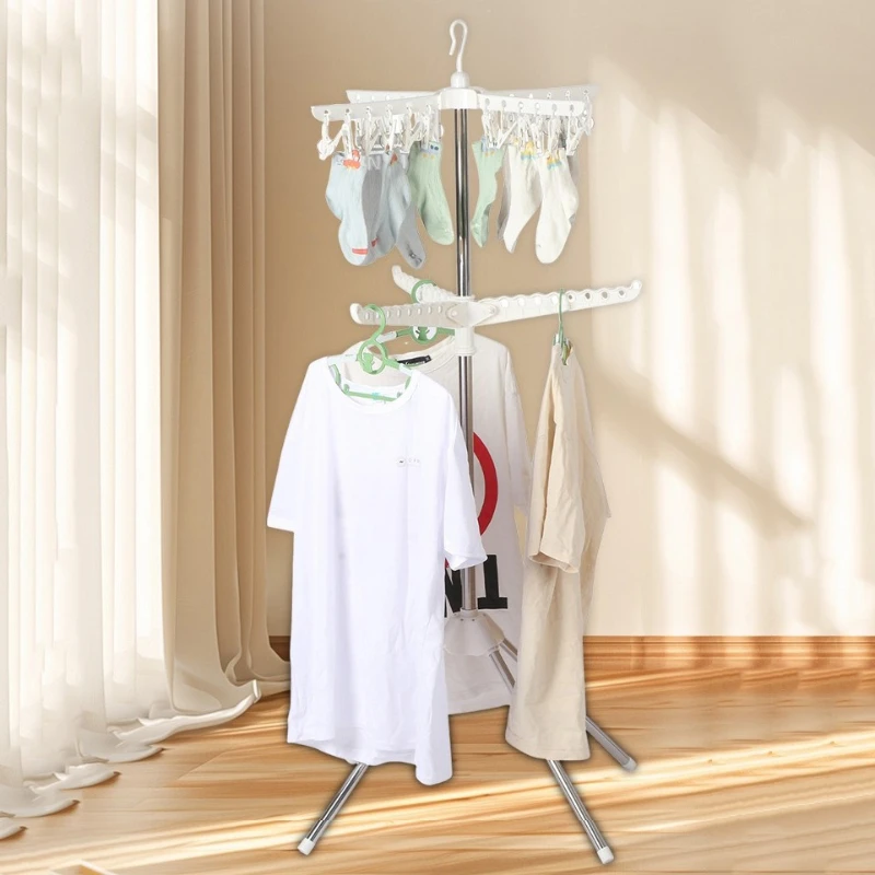 

Retractable Drying Rack with Clip Folding Portable Space Saving Clothes Horse Floor Balcony Clothes Hanger Home Storage Rack