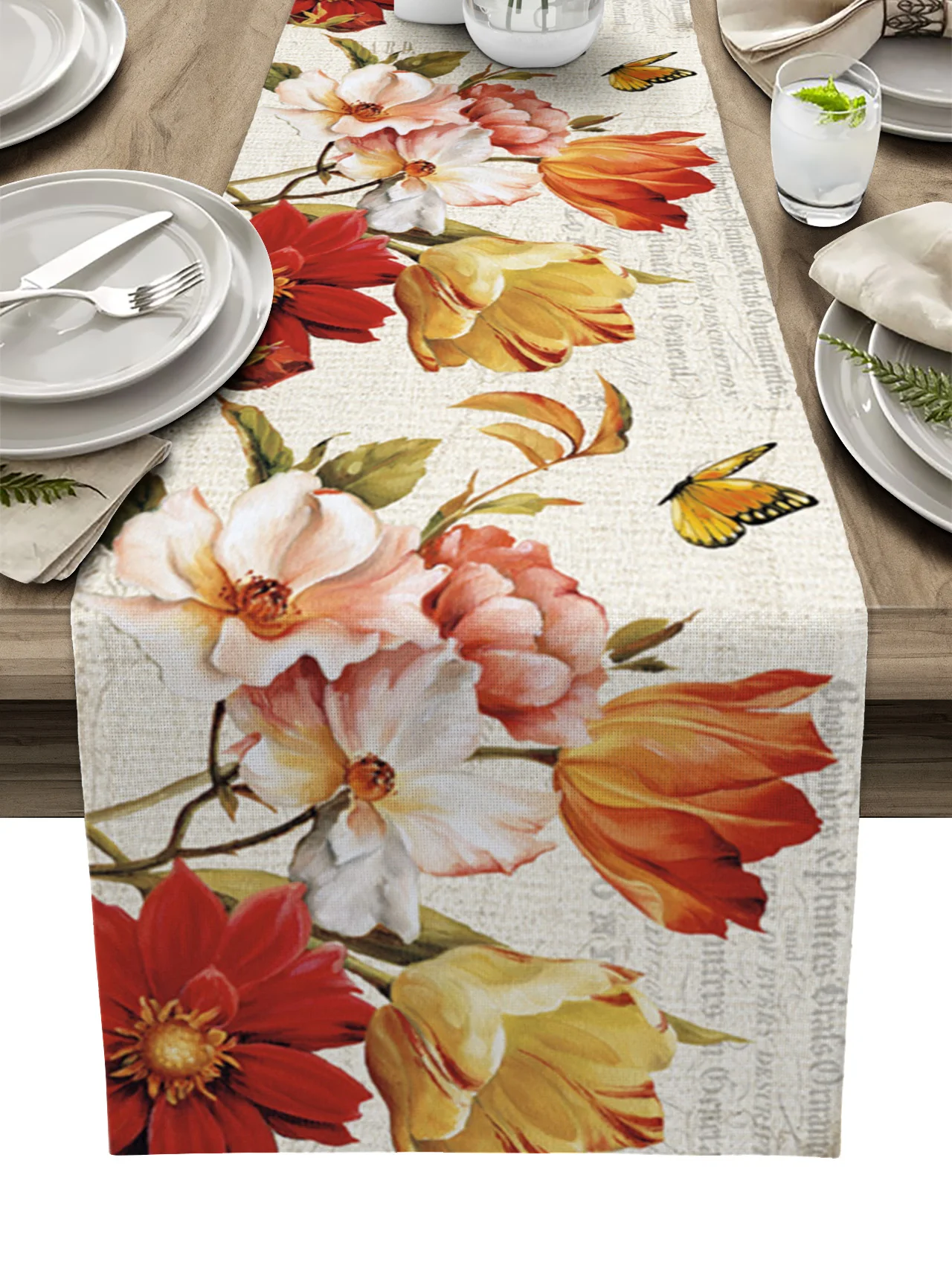 

Butterfly Flower Linen Table Runner Home Dining Table TV Cabinet Accessories Festival Wedding Decoration Party Table Runner