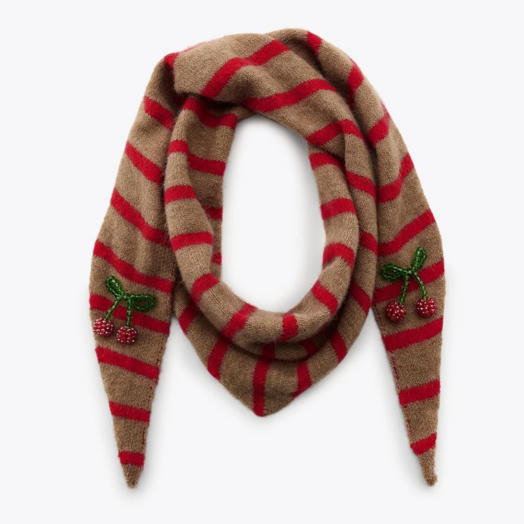 

Warm Knitted Cherry Stripe Headscarf Scarf Wool Neck Warmer Shoulder Shawl Korean Style Winter Fashion Accessories Unisex