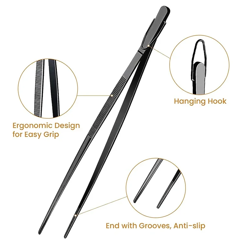10/12-Inch Kitchen Tongs, Stainless Steel Tweezers for Cooking BBQ Food Styling Beauty Repairing Pet Feeding Arts Crafts