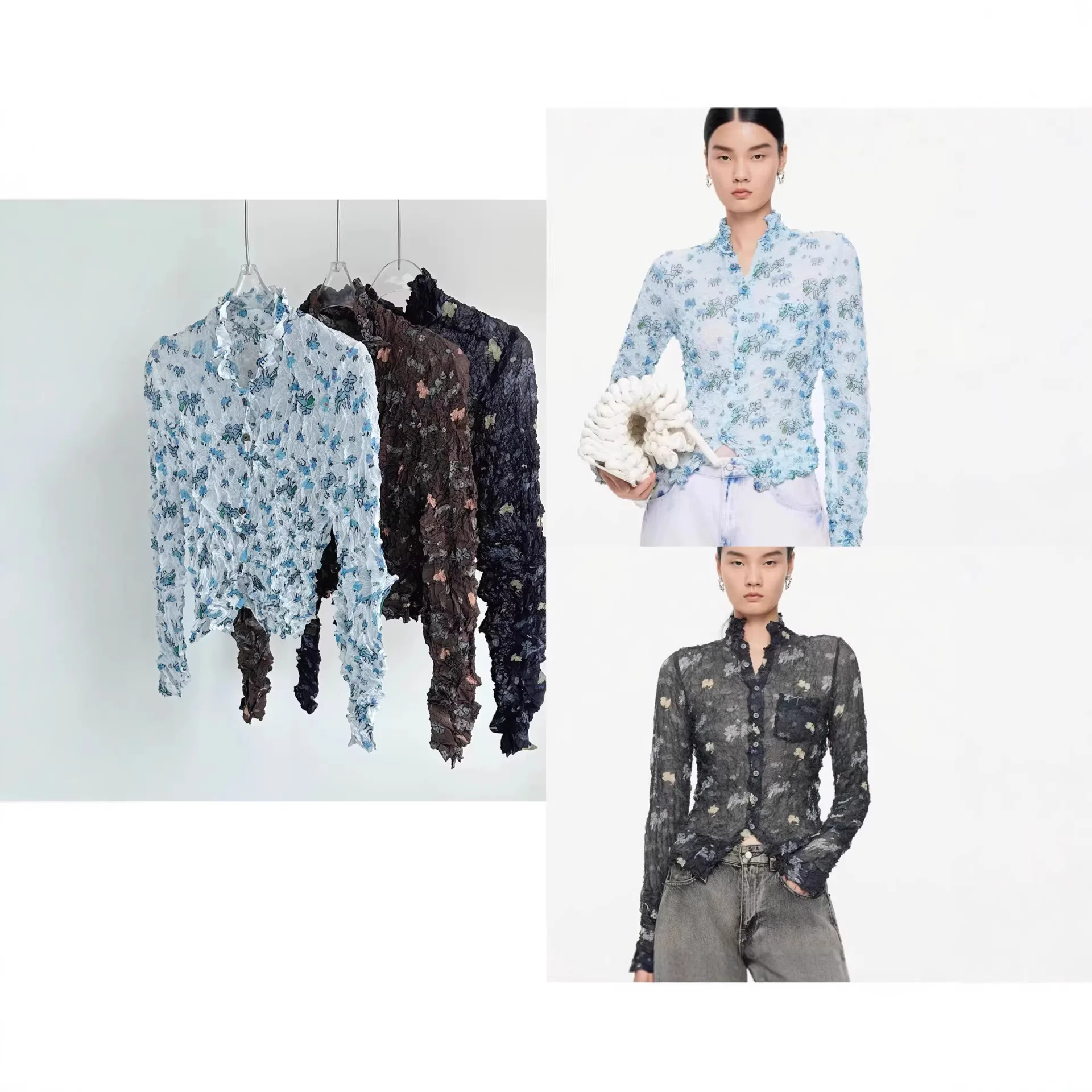 

Новая женская блузка-кардиган Miyake Folds с принтом, весна-лето 2026, с длинным рукавом, в стиле ретро, модная, элегантная