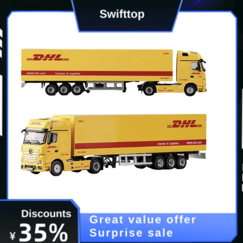 Perka 1:64 Mercedes Simulation Alloy Container Truck Logistics Truck Dhl Express Freight Large Truck Boy Model Toy Gift  Display