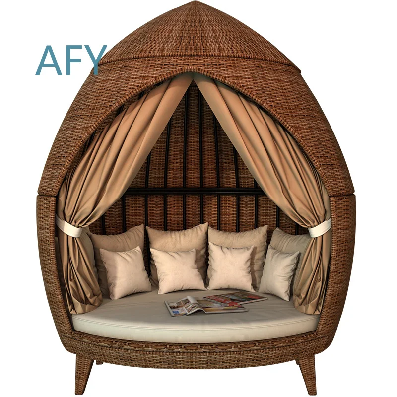 Outdoor Garden Patio Sofa Bed Set with Gazebo and Cushions Round Lounge for Outdoor Living Space for Backyard Deck for